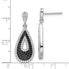 Brilliant Embers Sterling Silver Rhodium-plated 212 Micro Pav‚ Black and White CZ Teardrop Dangle Post Earrings