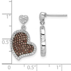 True Fire Sterling Silver Brown & White CZ Heart Dangle Post Earrings
