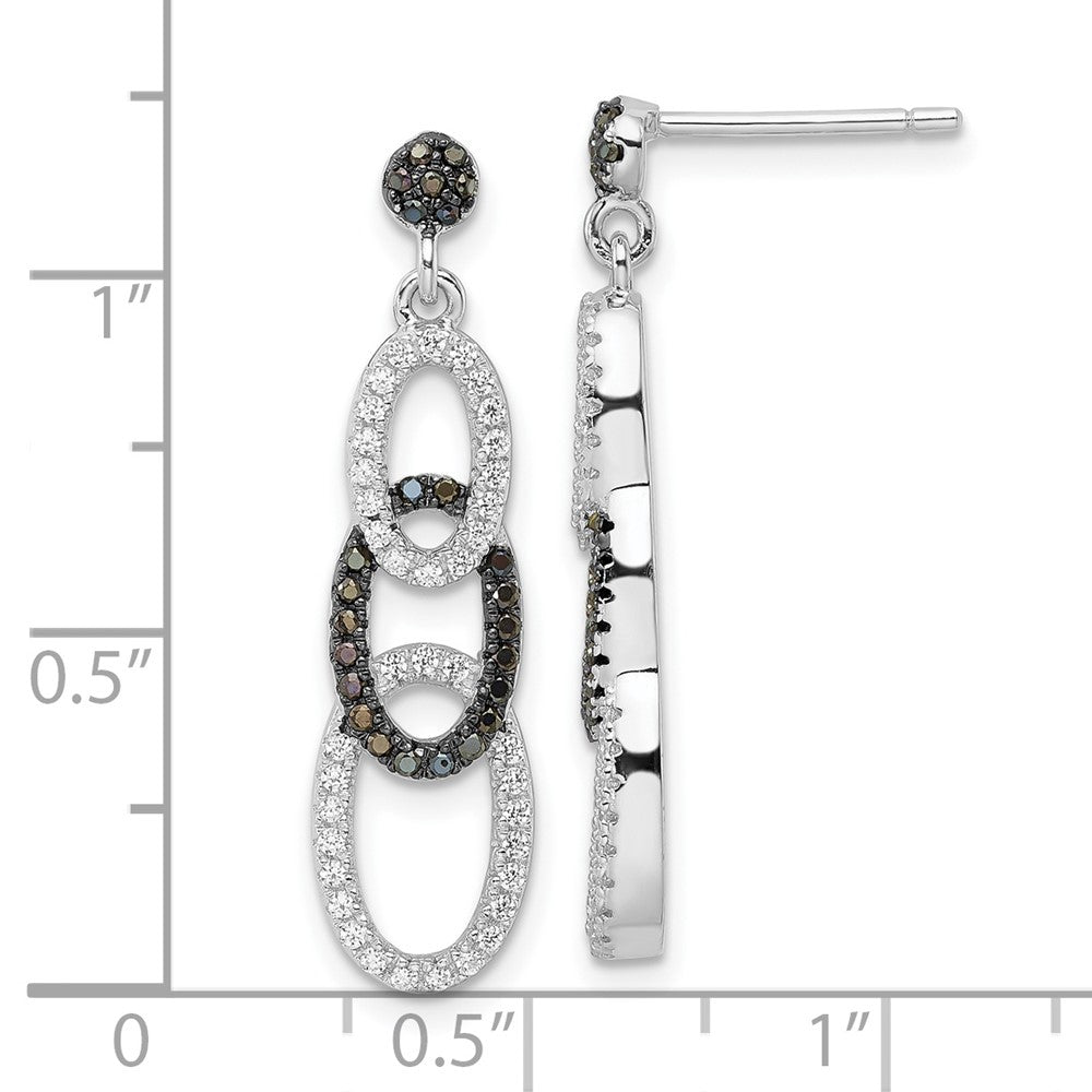 True Fire Sterling Silver Black & White  CZ Oval Dangle Post Earrings