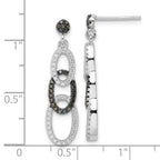 True Fire Sterling Silver Black & White  CZ Oval Dangle Post Earrings