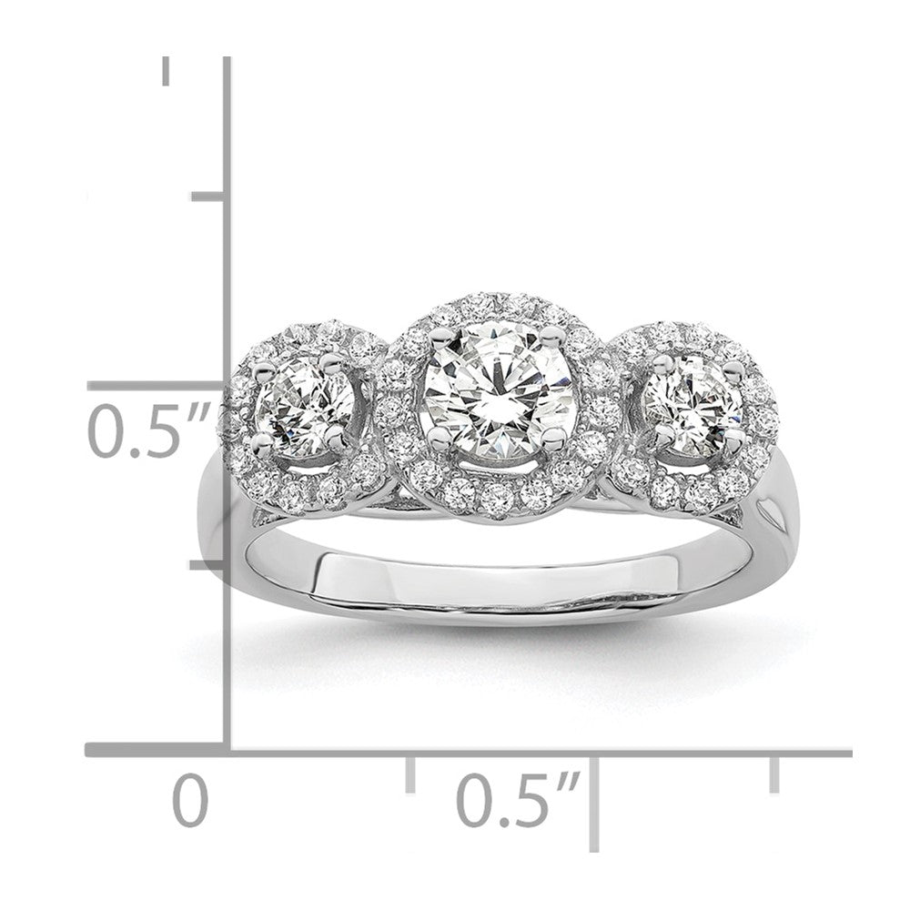 Brilliant Embers Sterling Silver Rhodium-plated 42 Stone Halo Micro Pav‚ CZ 3 Stone Ring