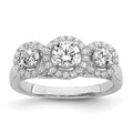 Brilliant Embers Sterling Silver Rhodium-plated 42 Stone Halo Micro Pav‚ CZ 3 Stone Ring