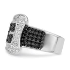 Brilliant Embers Sterling Silver Rhodium-plated 109 Stone Micro Pav‚ Black and White CZ Buckle Ring