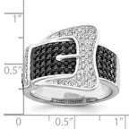 Brilliant Embers Sterling Silver Rhodium-plated 109 Stone Micro Pav‚ Black and White CZ Buckle Ring