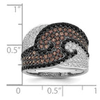 Brilliant Embers Sterling Silver Rhodium-plated 158 Stone Micro Pav‚ Black Champagne and White CZ Ring