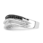 True Fire Sterling Silver Black & White CZ Curved Design Ring