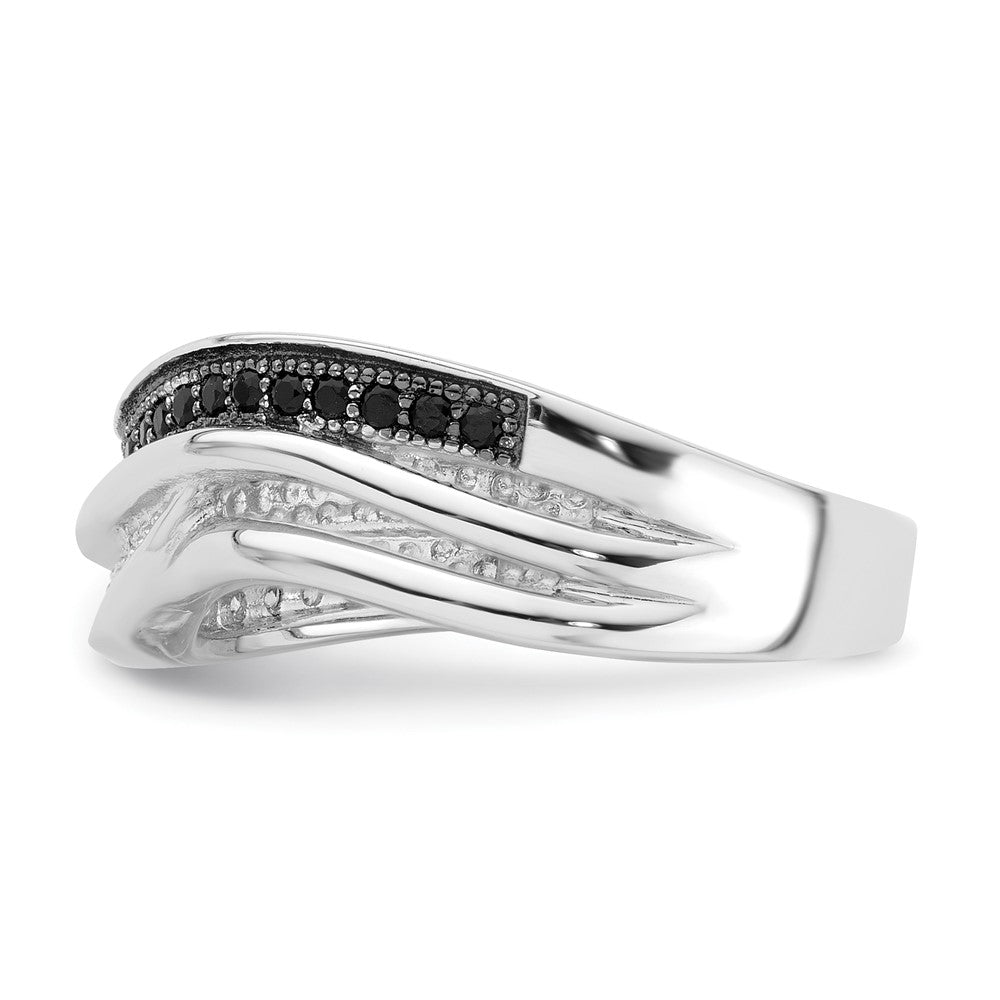 True Fire Sterling Silver Black & White CZ Curved Design Ring