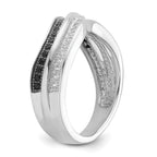 True Fire Sterling Silver Black & White CZ Curved Design Ring