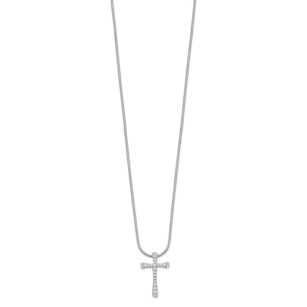 Brilliant Embers Sterling Silver Rhodium-plated 18 Stone 18 inch Micro Pav‚ CZ Cross Necklace with 2 Inch Extender