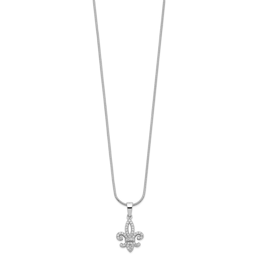 Brilliant Embers Sterling Silver Rhodium-plated 45 Stone 18 inch Micro Pav‚ CZ Fleur De Lis Necklace with 2 Inch Extender