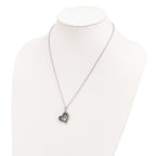 Brilliant Embers Sterling Silver Rhodium-plated 170 Stone 18 inch Micro Pav‚ Black and White CZ Heart Necklace with 2 Inch Extender