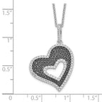 Brilliant Embers Sterling Silver Rhodium-plated 170 Stone 18 inch Micro Pav‚ Black and White CZ Heart Necklace with 2 Inch Extender