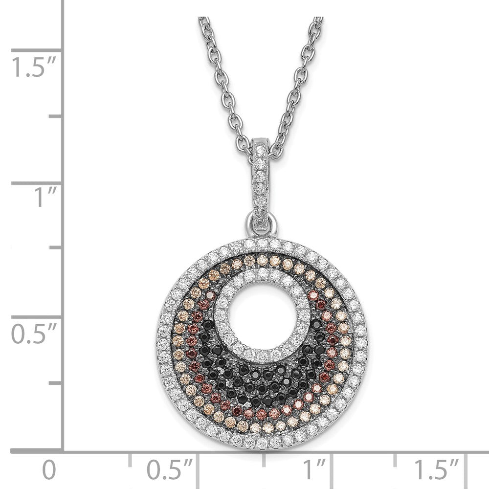 True Fire Sterling Silver & Multicolor CZ Circle w/ 2in ext Necklace