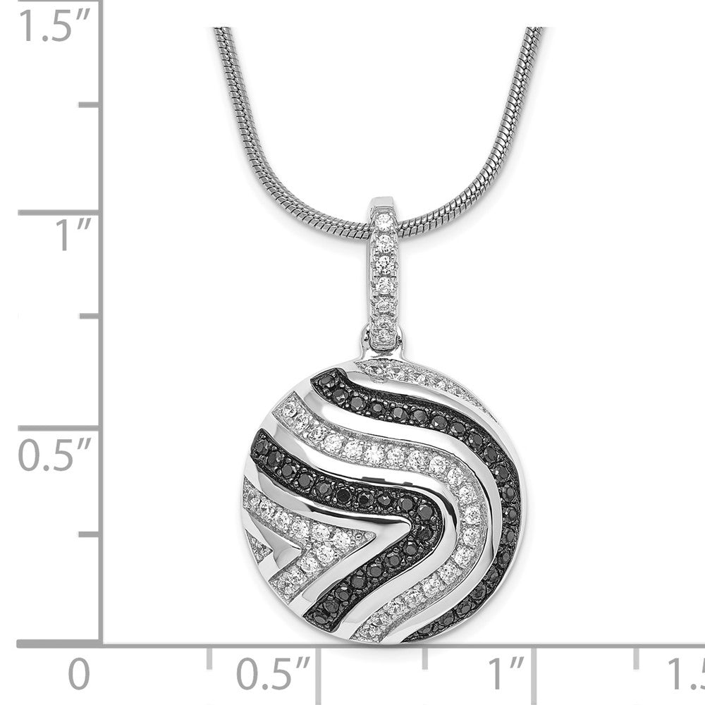 True Fire Sterling Silver Black & White CZ Circle w/ 2in ext Necklace