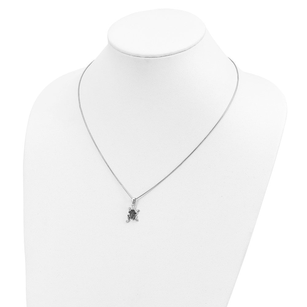 Brilliant Embers Sterling Silver Rhodium-plated 34 Stone 18 inch Micro Pav‚ Green CZ Frog Necklace with 2 Inch Extender