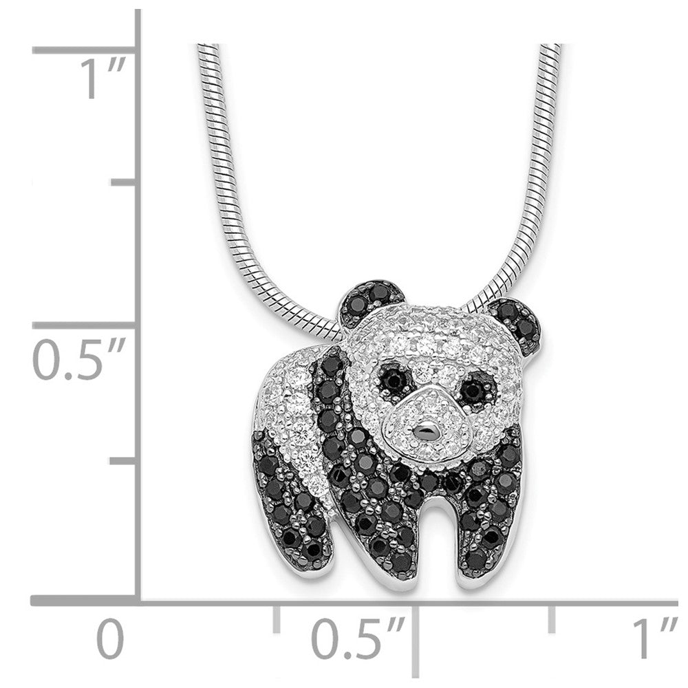 Brilliant Embers Sterling Silver Rhodium-plated 84 Stone 18 inch Micro Pav‚ Black and White CZ Panda Necklace with 2 Inch Extender