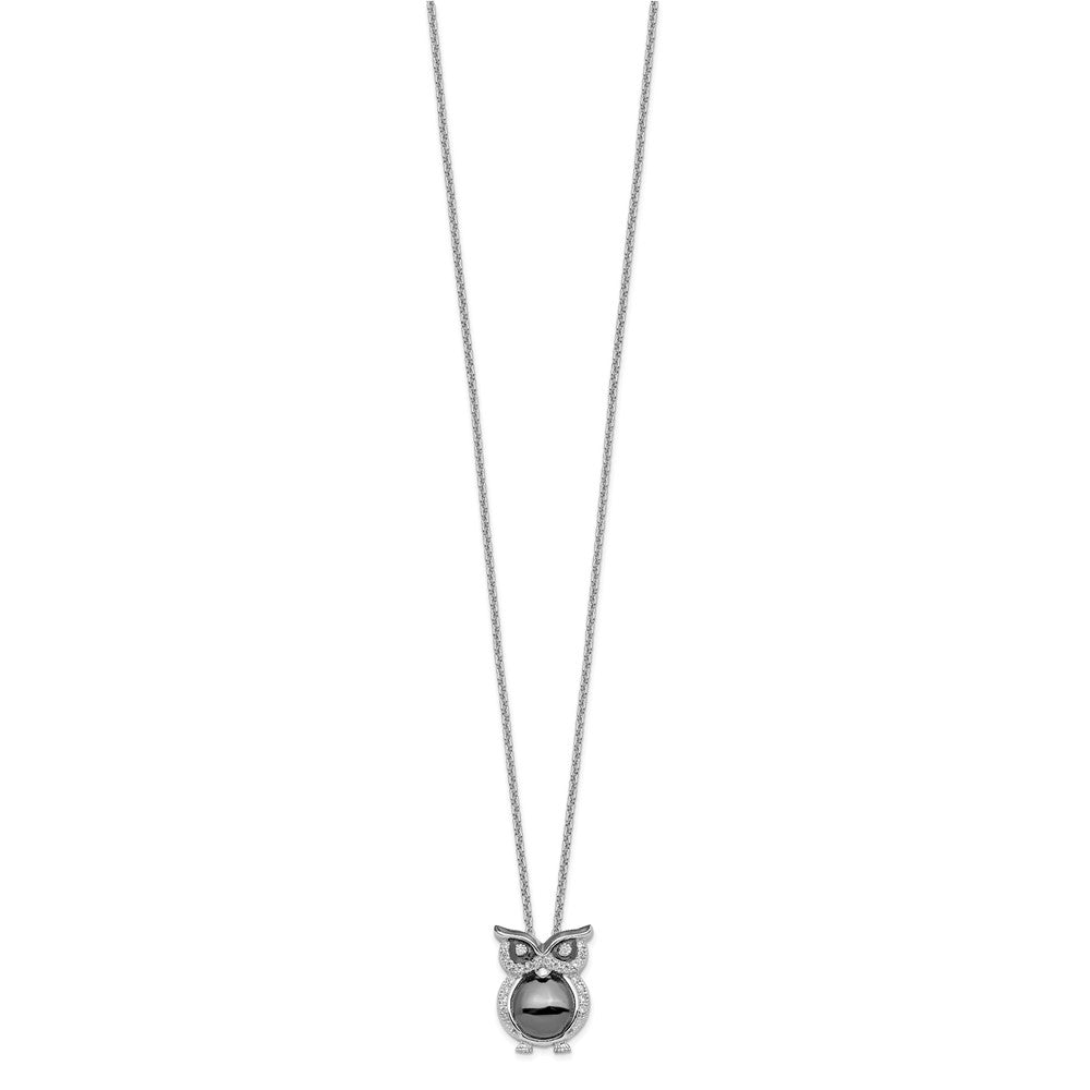 Brilliant Embers Sterling Silver Rhodium-plated 22 Stone 18 inch Micro Pav‚ CZ Owl Necklace with 2 Inch Extender