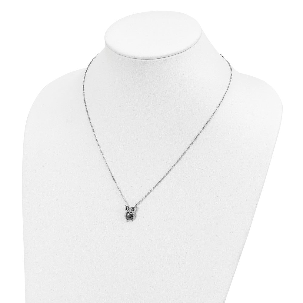 Brilliant Embers Sterling Silver Rhodium-plated 22 Stone 18 inch Micro Pav‚ CZ Owl Necklace with 2 Inch Extender