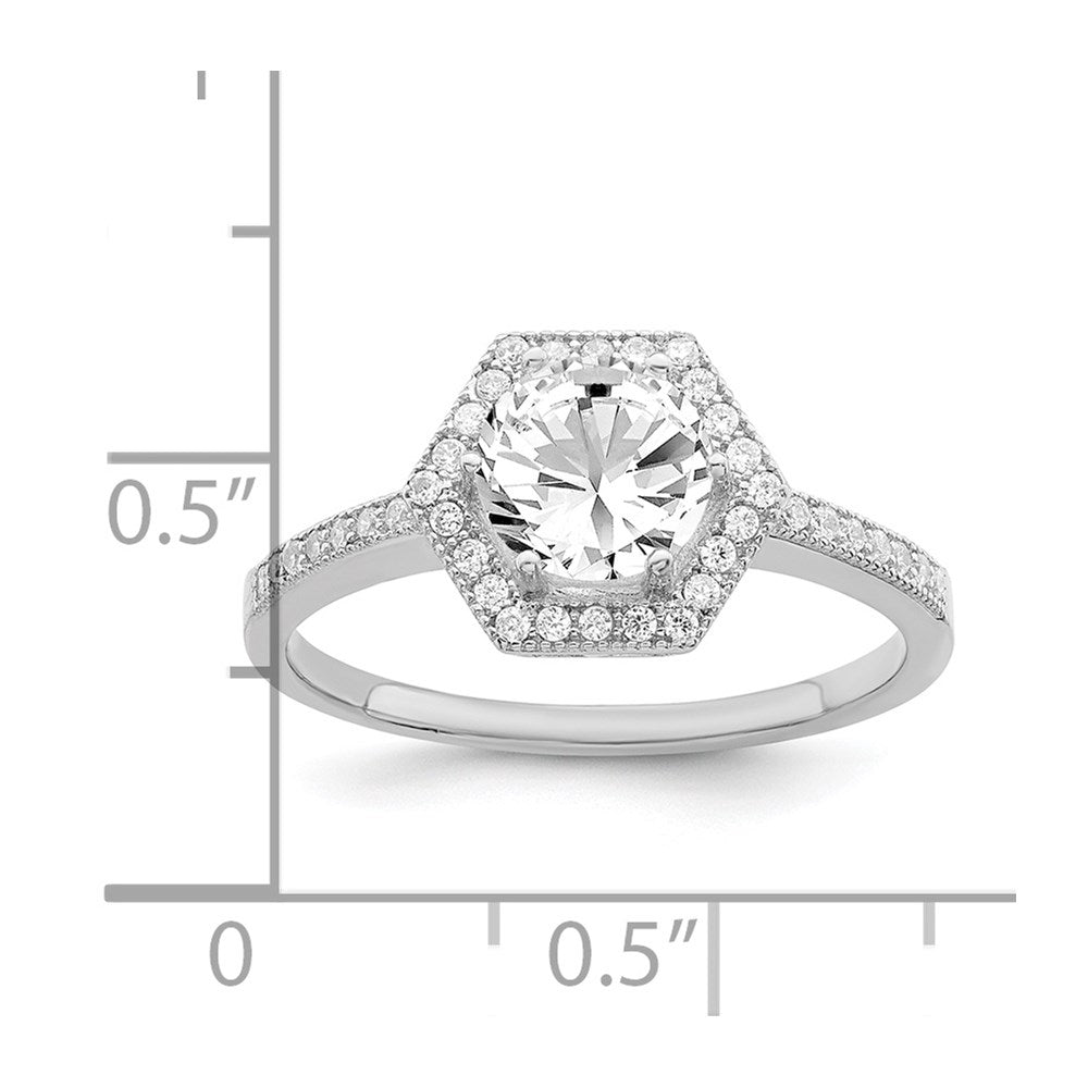 Brilliant Embers Sterling Silver Rhodium-plated 39 Stone Hexagon Halo Micro Pav‚ CZ Ring