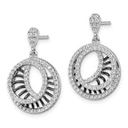 SS Rhodium-Plated Black CZ Brilliant Embers Polished Circle Earrings