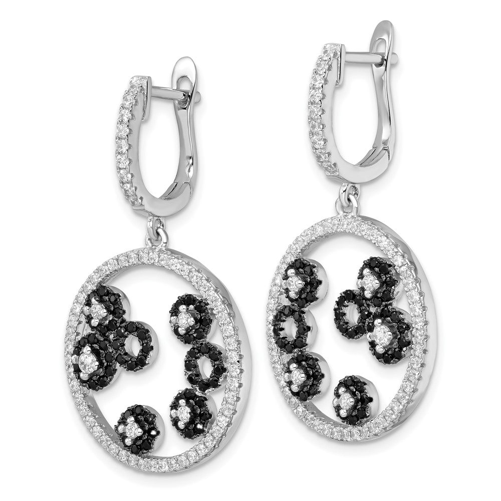True Fire Sterling Silver Black & White CZ Circle Post Dangle Earrings