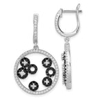 True Fire Sterling Silver Black & White CZ Circle Post Dangle Earrings