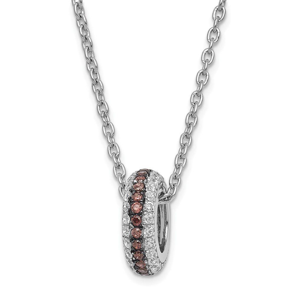 True Fire Sterling Silver Brown & Clear CZ w/ 2in ext Circle Necklace