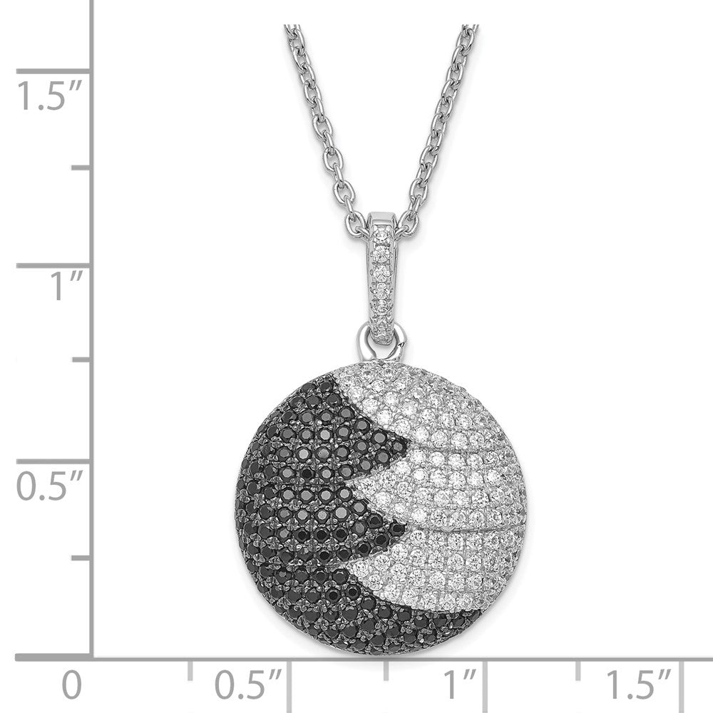 True Fire Sterling Silver Black & White CZ Circle w/ 2in ext Necklace