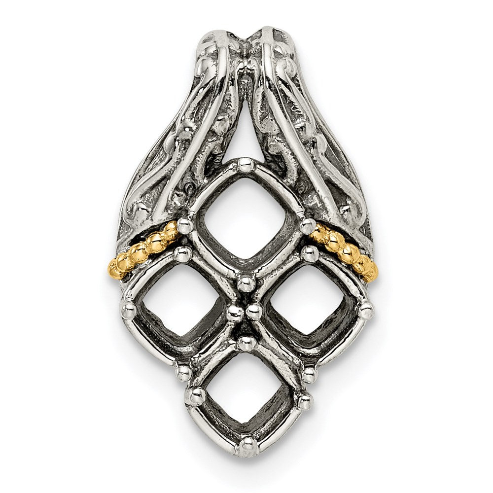Sterling Silver Antiqued w/14k 4-stone Mother's Pendant