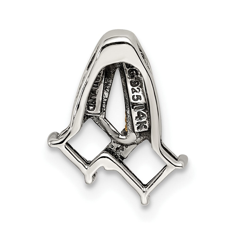 Sterling Silver Antiqued w/14k 2-stone w/Diamond Mother's Pendant