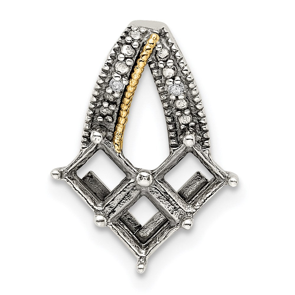 Sterling Silver Antiqued w/14k 3-stone w/Diamond Mother's Pendant