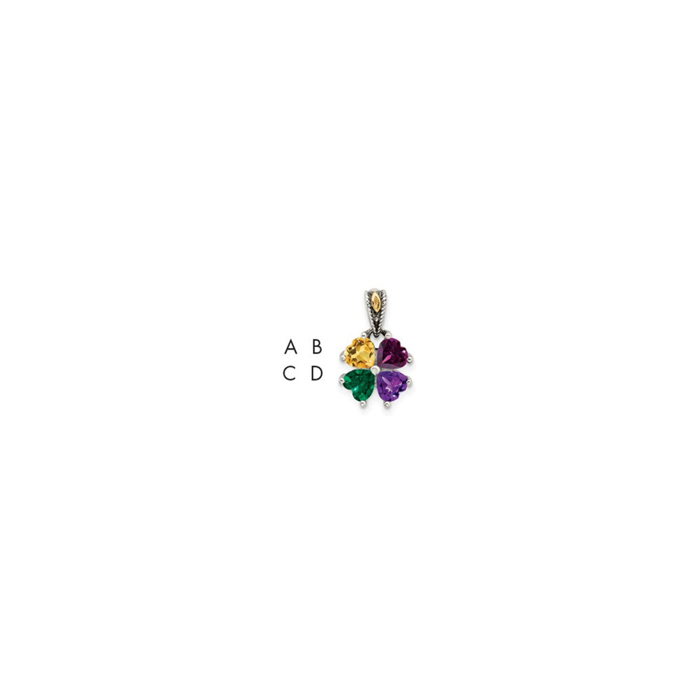 Sterling Silver Antiqued w/14k 4-stone Mother's Pendant