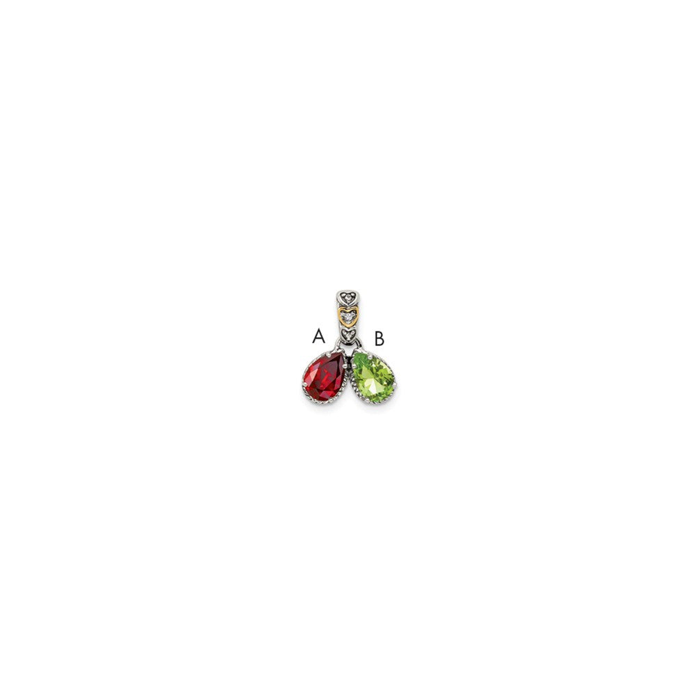 Sterling Silver Antiqued w/14k 2-stone w/Diamond Mother's Pendant