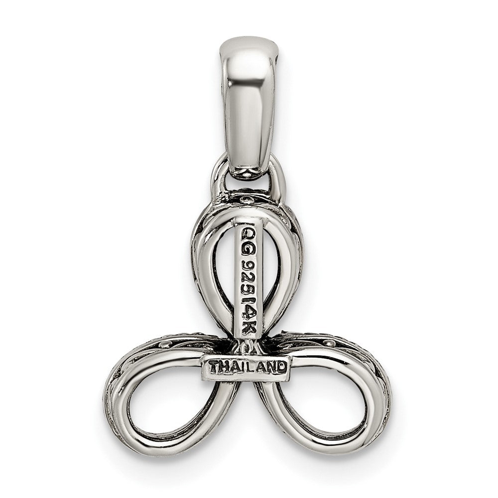 Sterling Silver Antiqued w/14k 3-stone w/Diamond Mother's Pendant