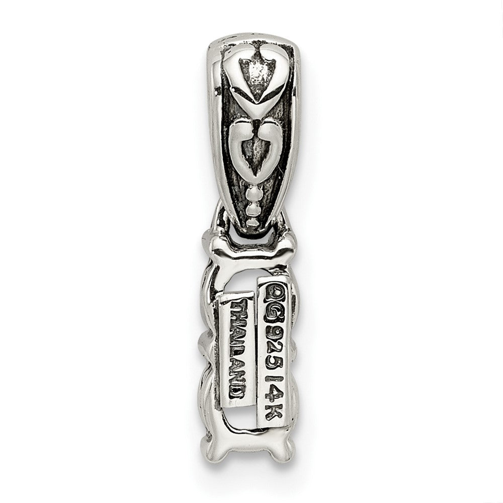 Sterling Silver Antiqued w/14k 2-stone w/Diamond Mother's Pendant