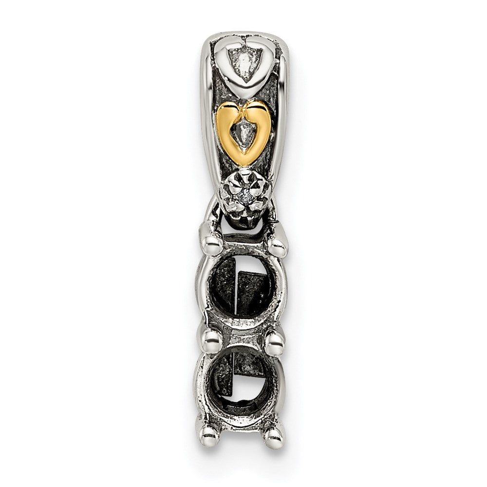 Sterling Silver Antiqued w/14k 2-stone w/Diamond Mother's Pendant