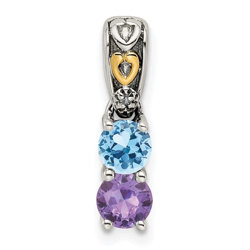 Sterling Silver Antiqued w/14k 2-stone w/Diamond Mother's Pendant