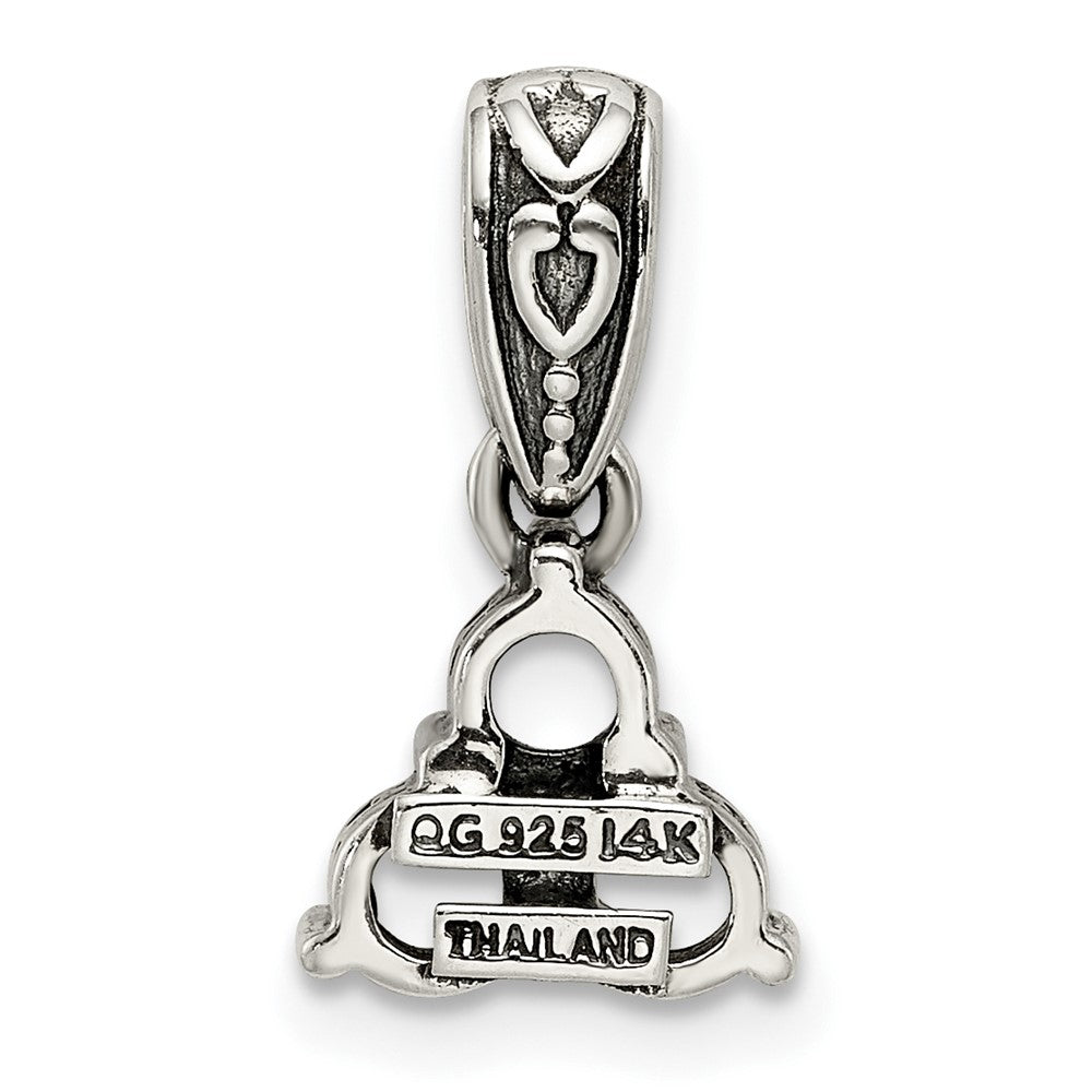 Sterling Silver Antiqued w/14k 3-stone w/Diamond Mother's Pendant