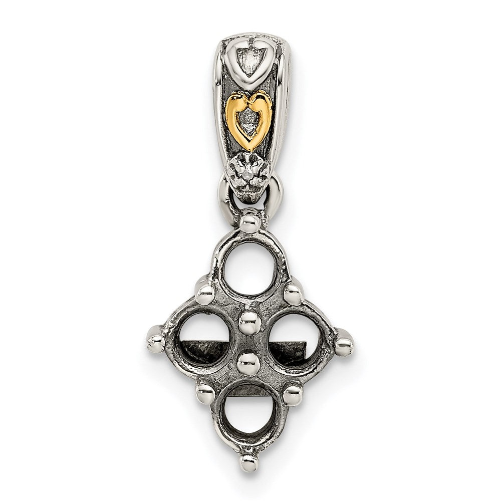 Sterling Silver Antiqued w/14k 4-stone w/Diamond Mother's Pendant