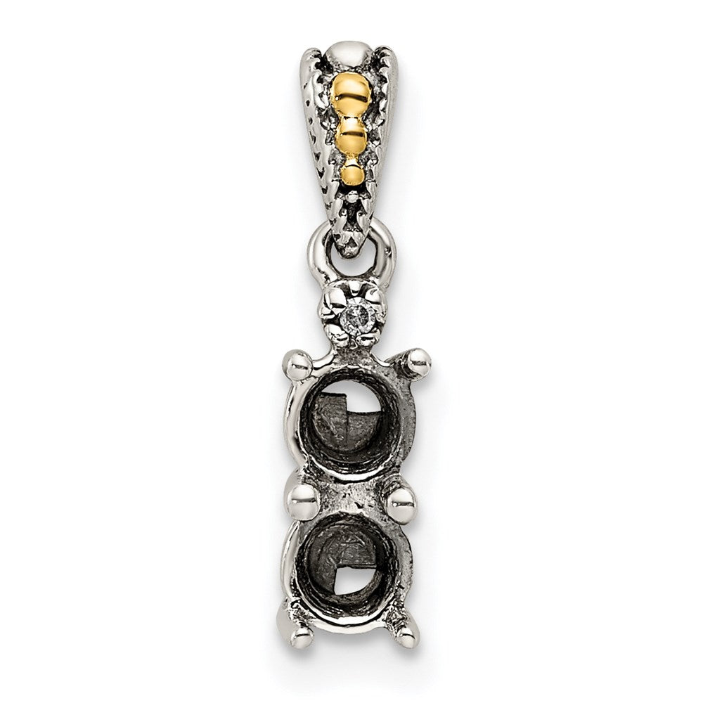 Sterling Silver Antiqued w/14k 2-stone w/Diamond Mother's Pendant