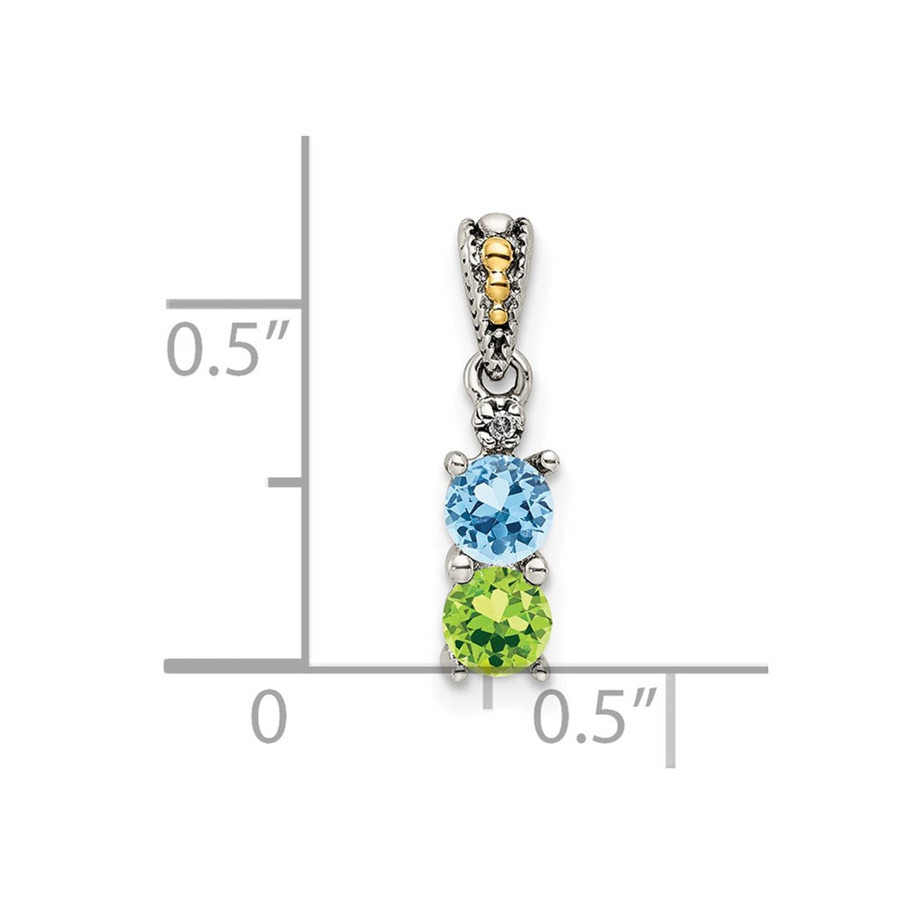Sterling Silver Antiqued w/14k 2-stone w/Diamond Mother's Pendant