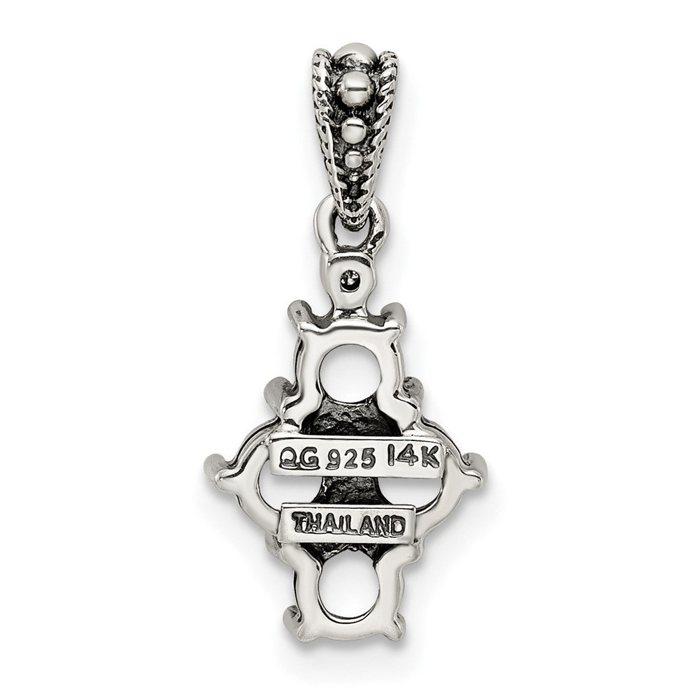 Sterling Silver Antiqued w/14k 4-stone w/Diamond Mother's Pendant