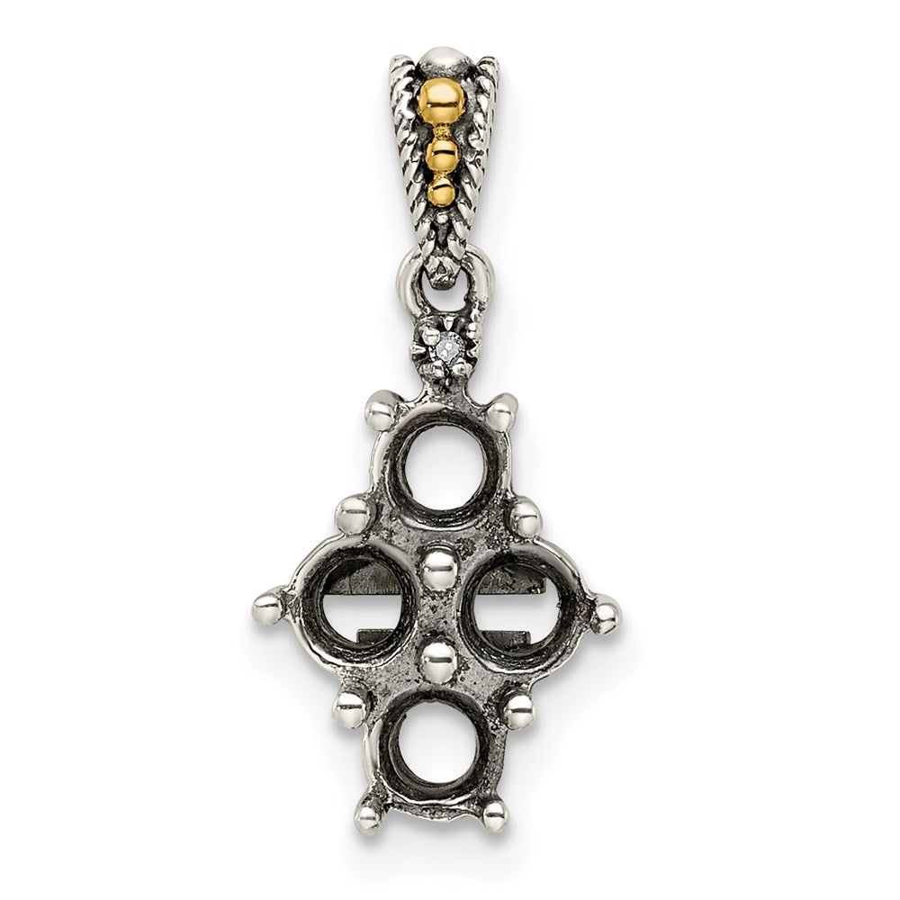 Sterling Silver Antiqued w/14k 4-stone w/Diamond Mother's Pendant