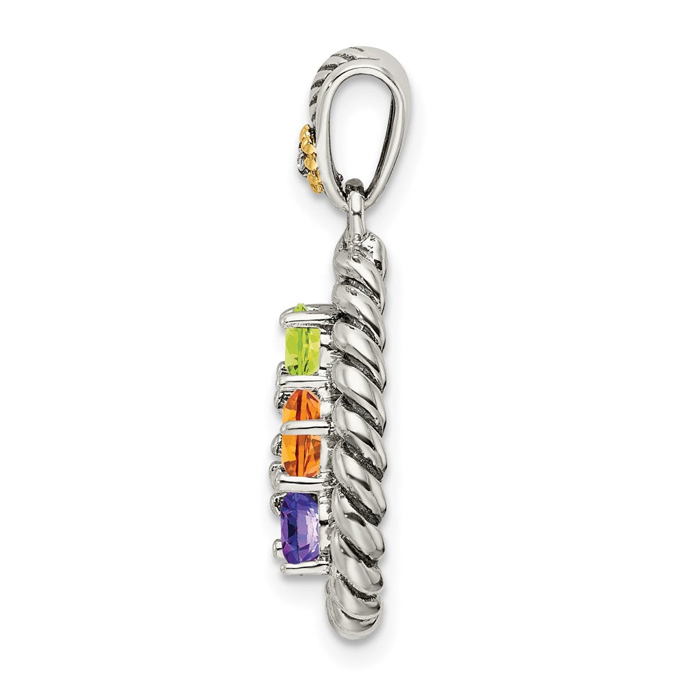 Sterling Silver Antiqued w/14k 5-stone w/Diamond Mother's Pendant