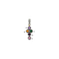 Sterling Silver Antiqued w/14k 5-stone w/Diamond Mother's Pendant