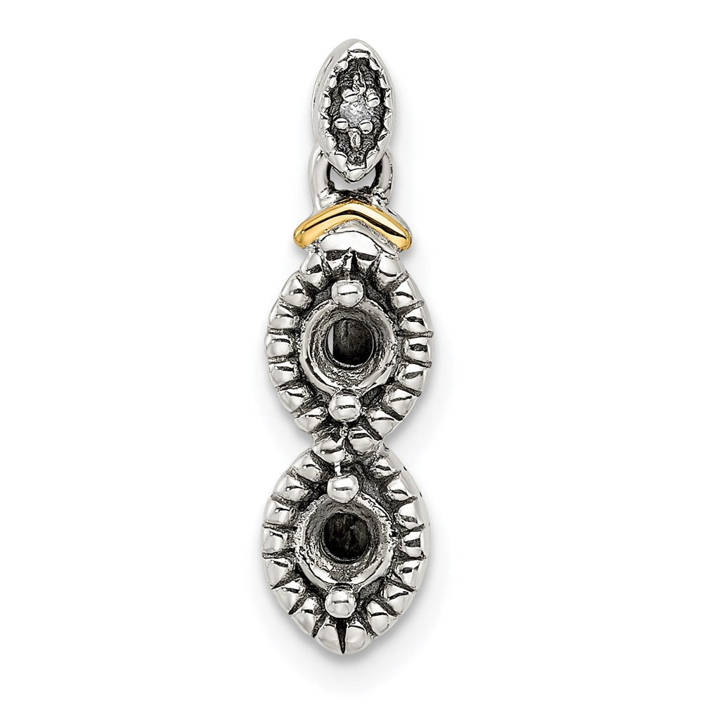 Sterling Silver Antiqued w/14k 2-stone w/Diamond Mother's Pendant
