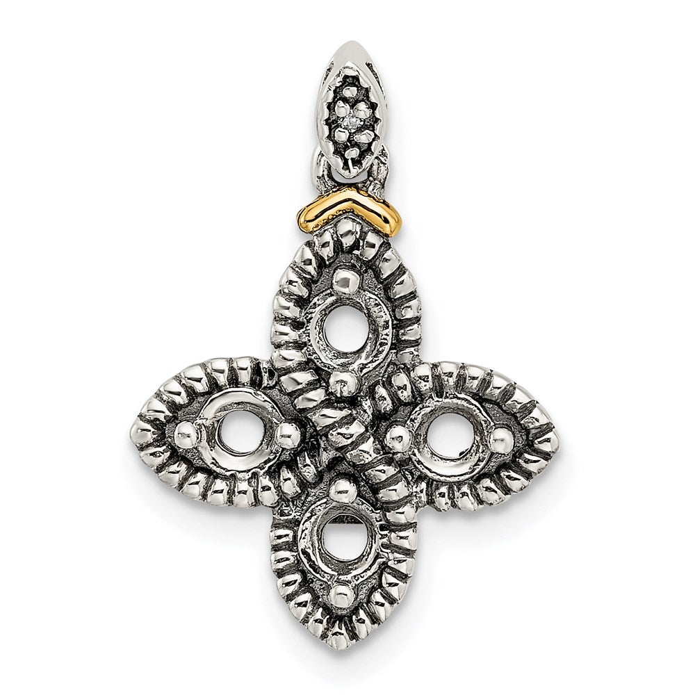 Sterling Silver Antiqued w/14k 4-stone w/Diamond Mother's Pendant