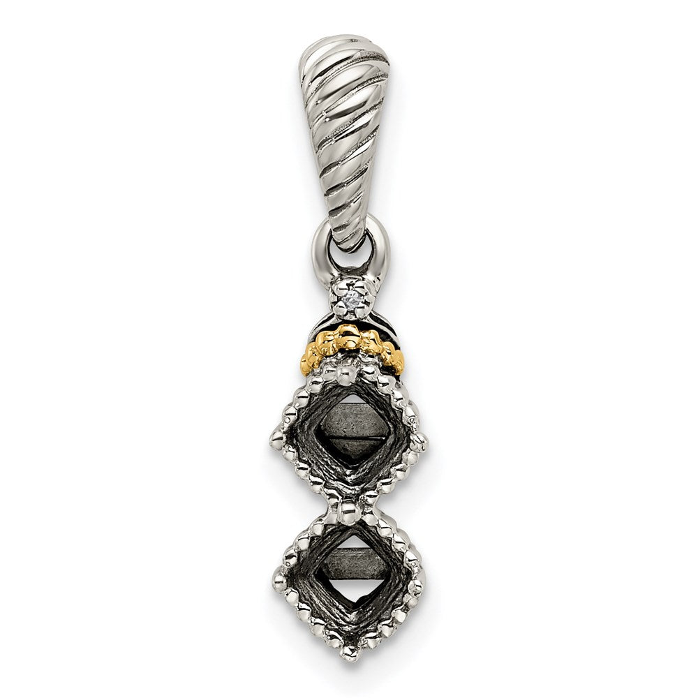 Sterling Silver Antiqued w/14k 2-stone w/Diamond Mother's Pendant