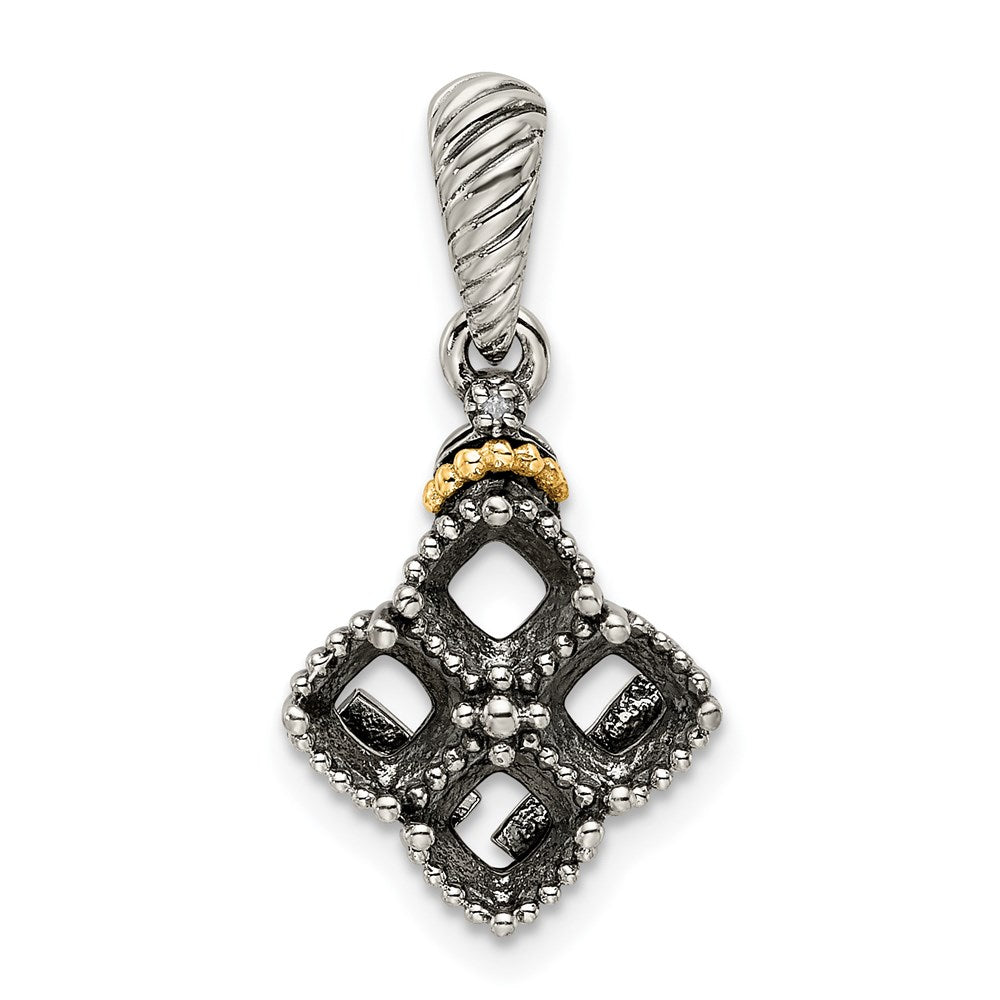 Sterling Silver Antiqued w/14k 4-stone w/Diamond Mother's Pendant