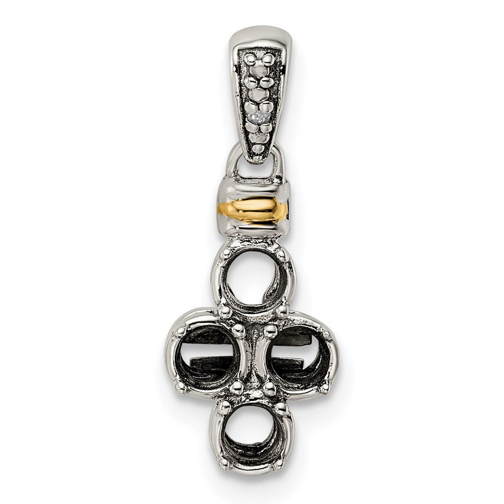 Sterling Silver Antiqued w/14k 4-stone w/Diamond Mother's Pendant